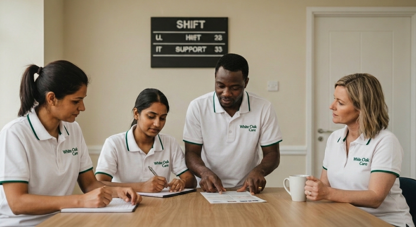 White Oak Care support workers during team handover