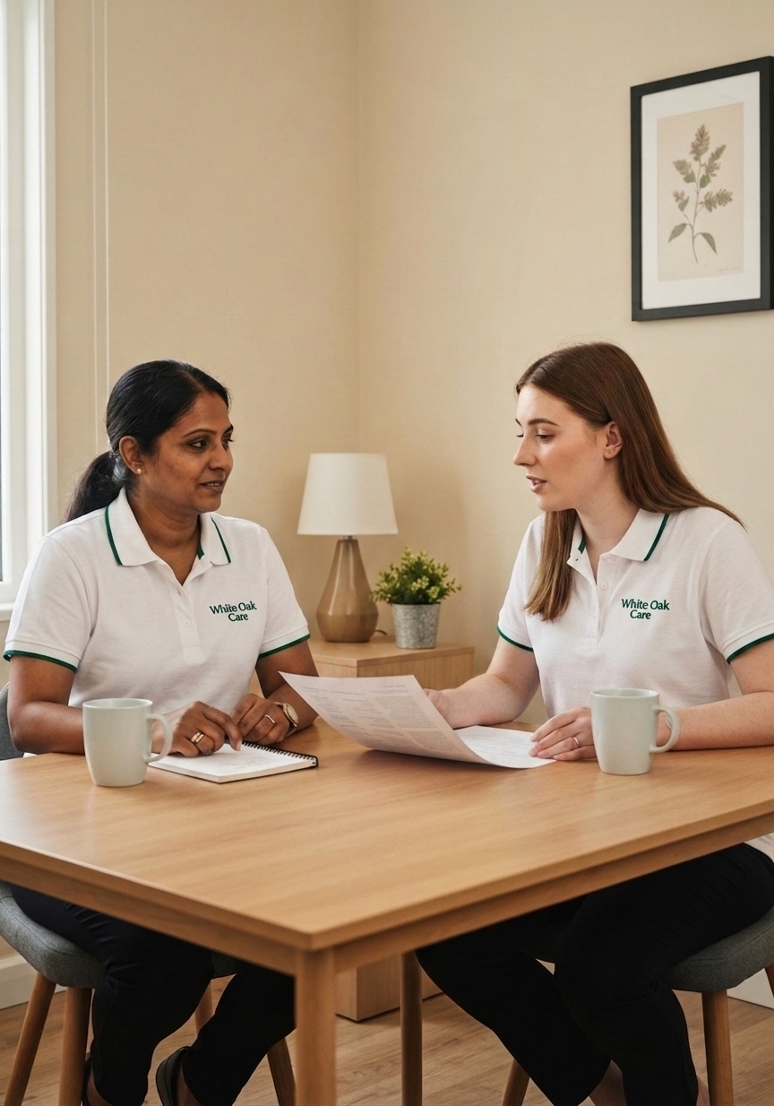 White Oak Care support worker and resident