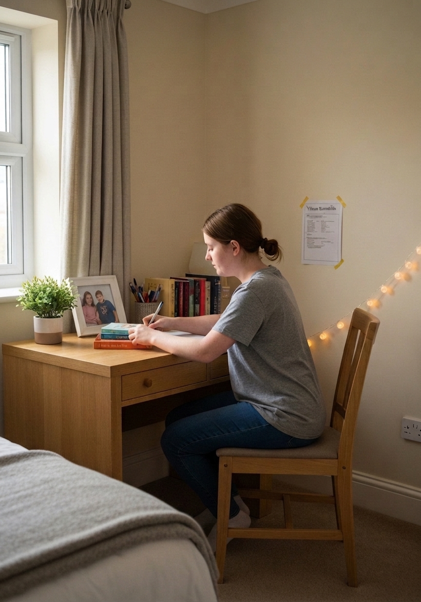 A young adult resident personalising her bedroom on her first day in a White Oak Care supported living home.